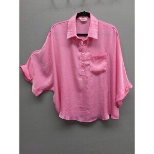 Andree By Unit Shirt Womens Large Pink Sheer Oversized Blouse Button Pocket Top